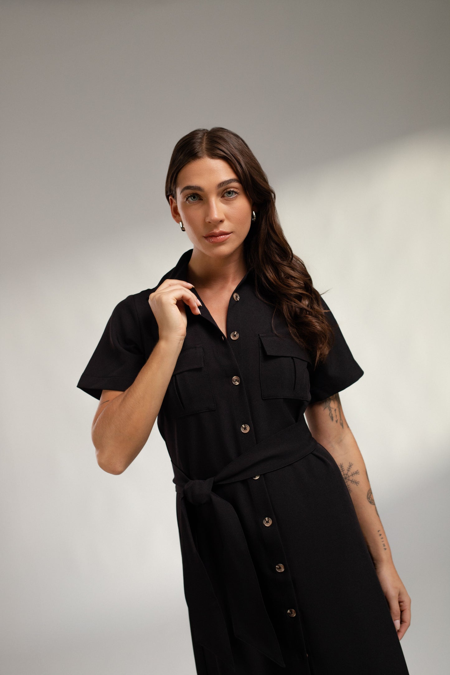 Vestido largo camisero Miranda - Negro