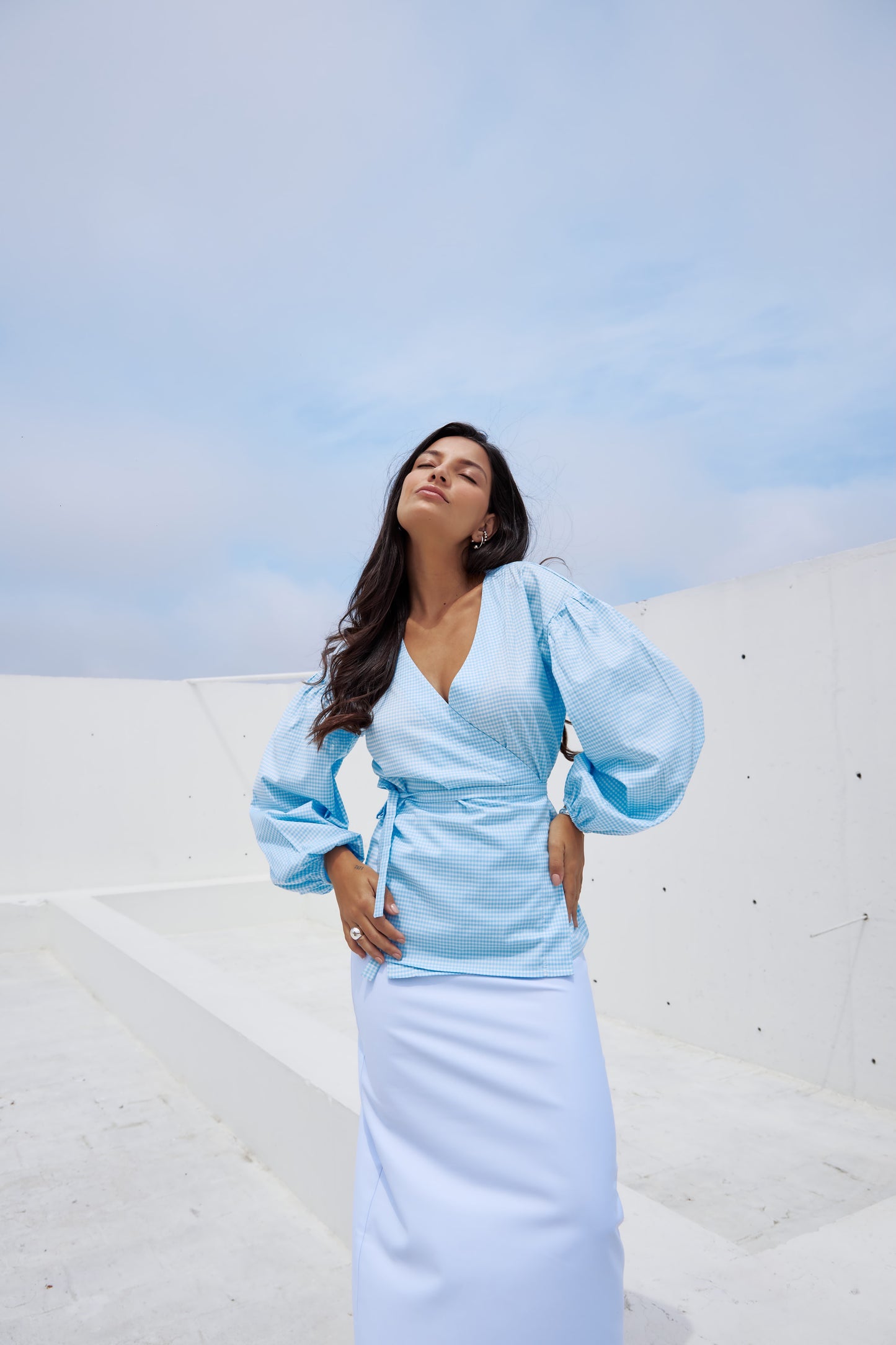 Blusa vichy Amalfi - Celeste