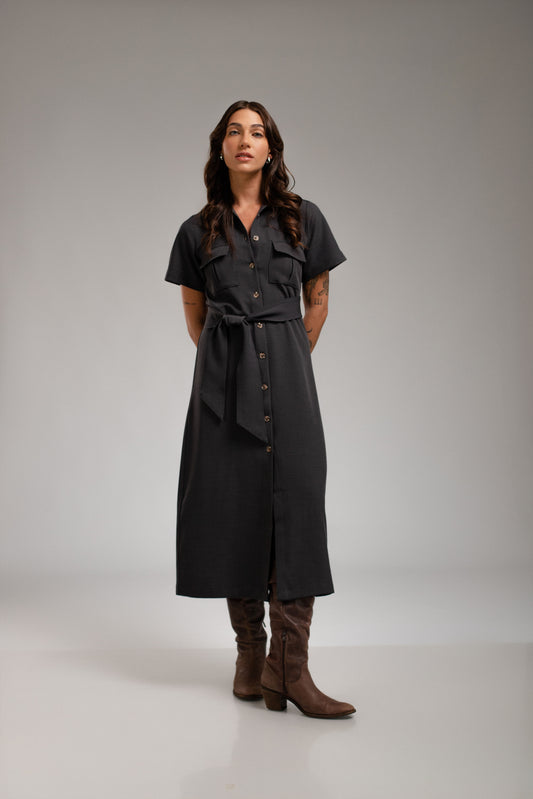 Vestido largo camisero Miranda - Gris