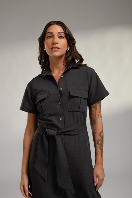 Vestido largo camisero Miranda - Gris