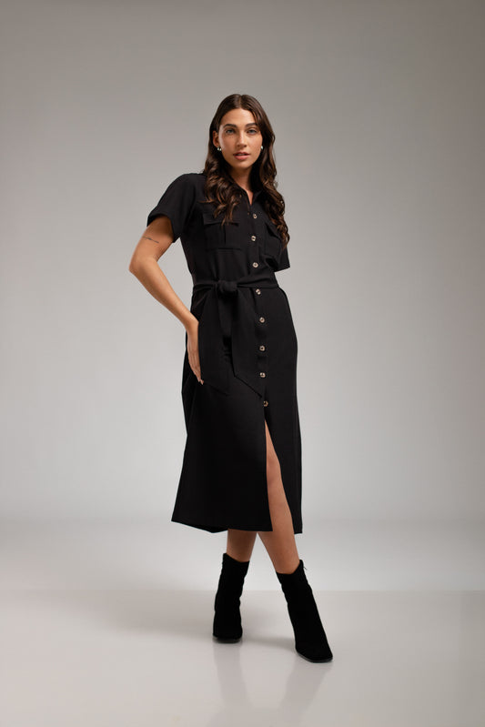 Vestido largo camisero Miranda - Negro