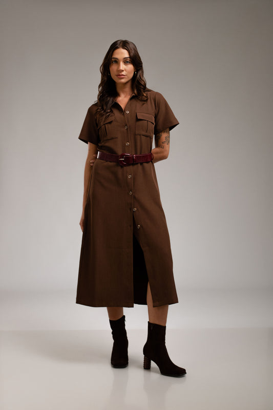 Vestido largo camisero Miranda - Marrón