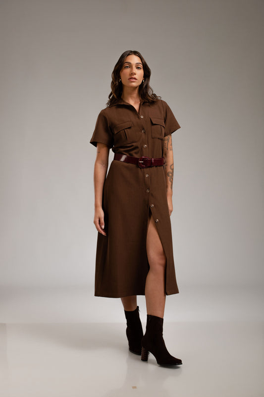 Vestido largo camisero Miranda - Marrón