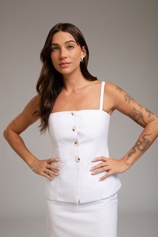 Chaleco de lino Santorini - Blanco