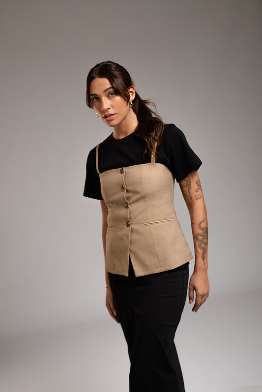 Chaleco de lino Santorini - Caqui